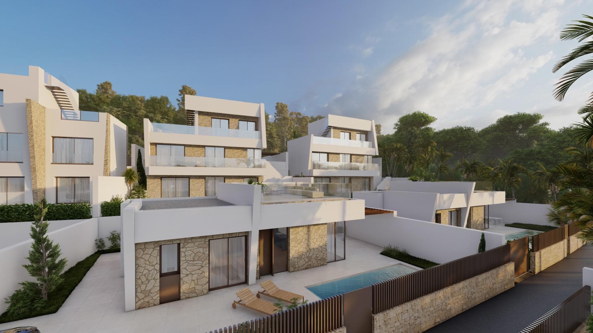 NEU GEBAUTE EINSTÖCKIGE VILLEN IN BALCON DE FINESTRAT Geräumige und helle Villen mit 3 Sch