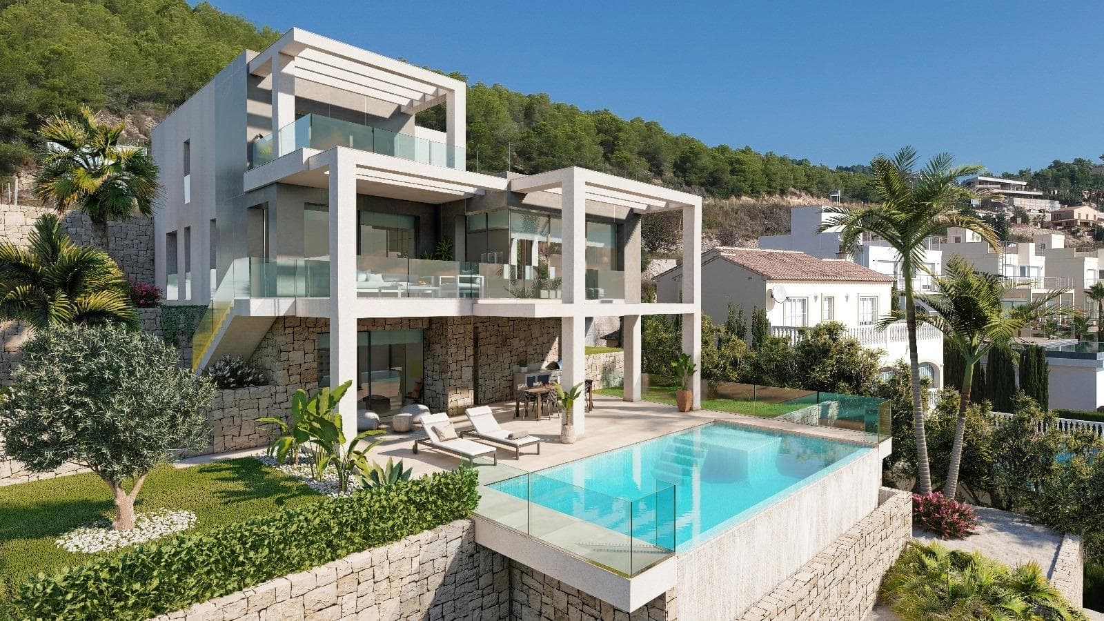 Luxus-Haus von 3 Etagen mit herrlichem Panoramablick auf das Meer in Calpe Diese Villa mit
